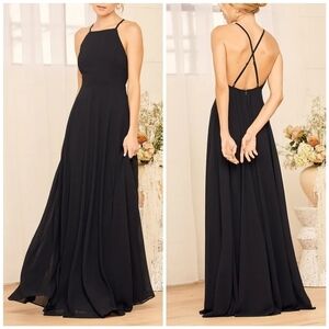 Lulu's Mythical Kind Of Love Black Halter Strappy Criss Cross Maxi Dress
